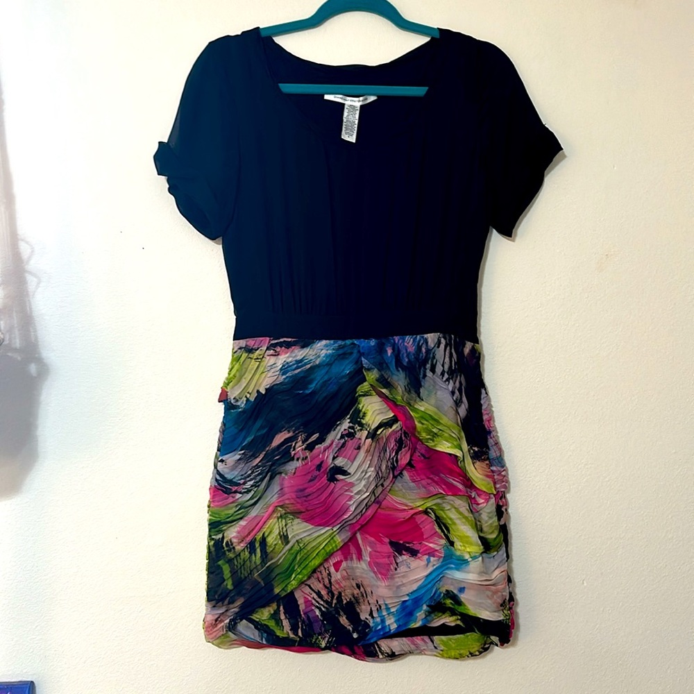 Diane Von Furstenberg black and patterned silk dress